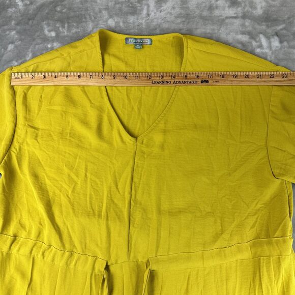 Good Luck Gem Oversized Dress Women's XL Mustard Yellow Tie Front Pockets (0726) - Picture 9 of 12